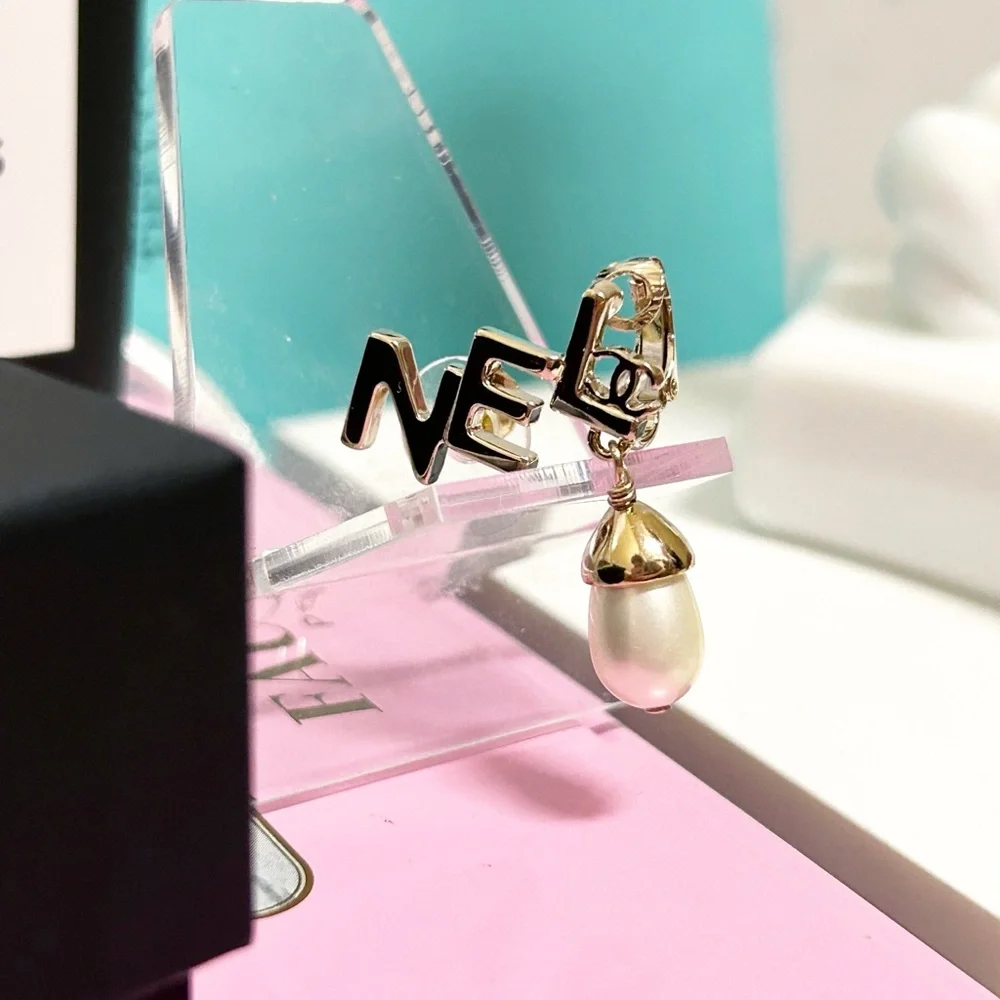 Authentic Chanel Limited Edition Pearl Split Logo CC Cuff / Climber Earrings